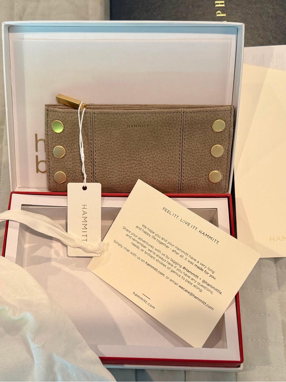 NWT Hammitt 110 North Wallet Grey Natural Brushed Gold Box Dustbag Paperwork